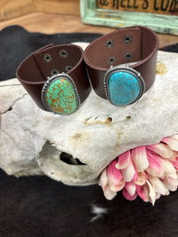 Turquoise Stone Leather Cuff Bracelet