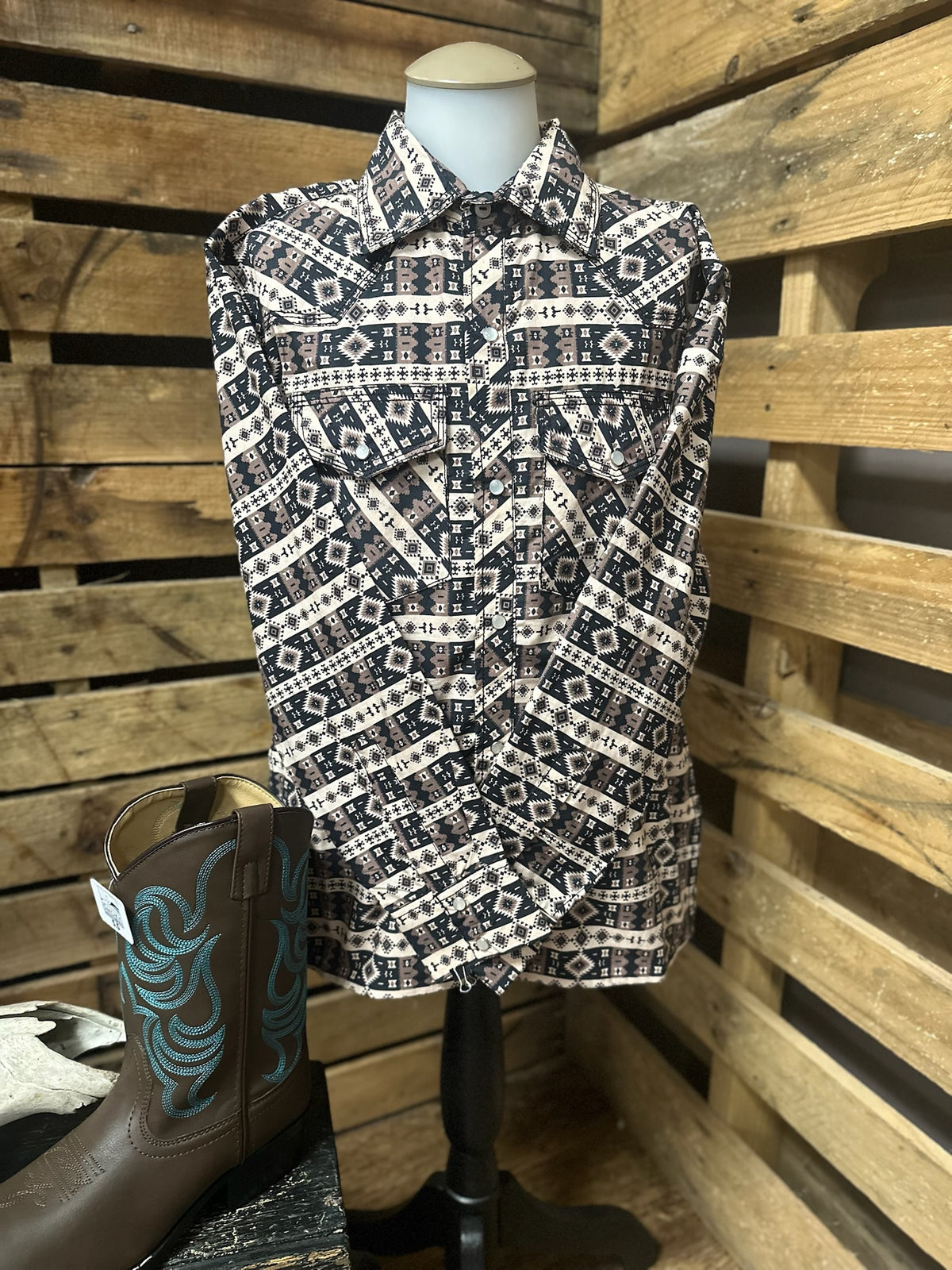Lil’ Dude Desert Aztec Snap Shirt