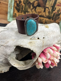 Turquoise Stone Leather Cuff Bracelet