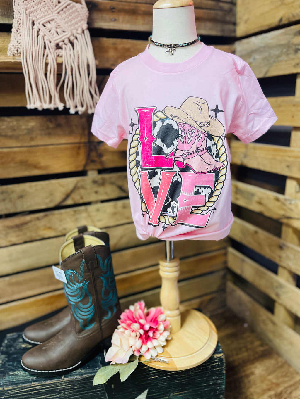 Pink Love Cowgirl Boot T-Shirt  Bitchin' Britches Boutique