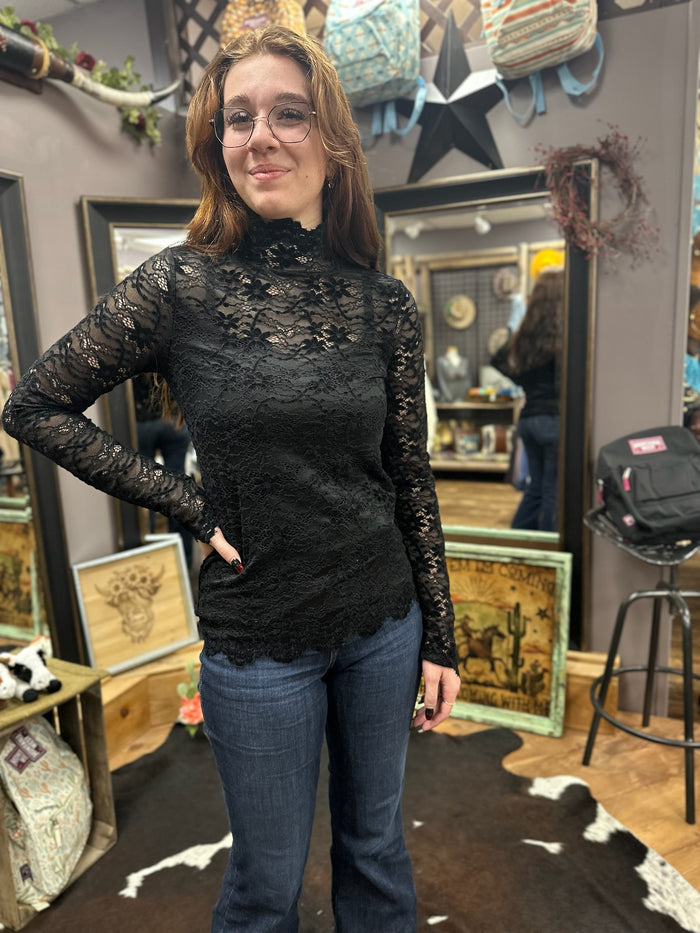 Midnight Lace Mock Neck Top