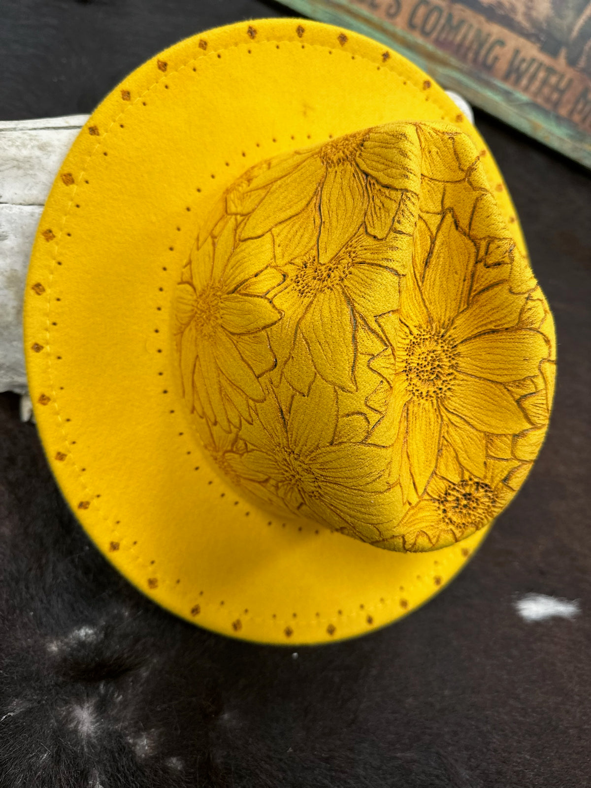 Sunflower Custom Burned Hat