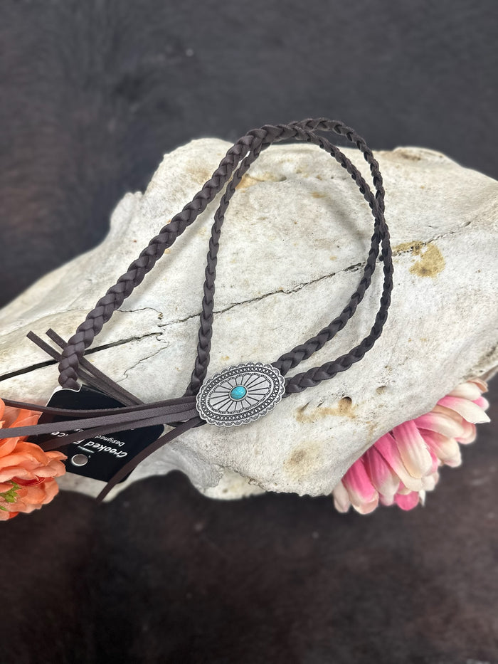 Turquoise Concho Braided Necklace