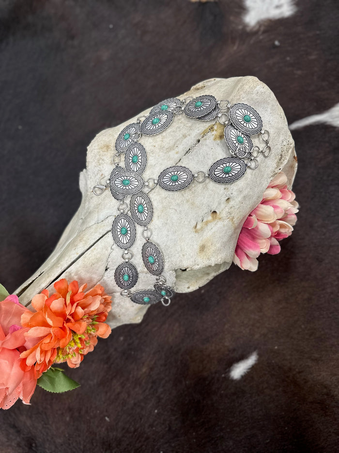 The "Sagebrush" Green Turquoise Concho Belt