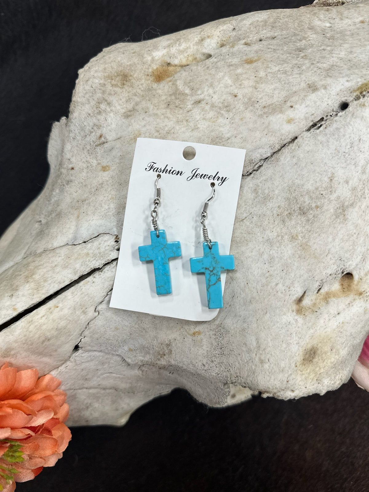 Turquoise Cross Drop Earrings