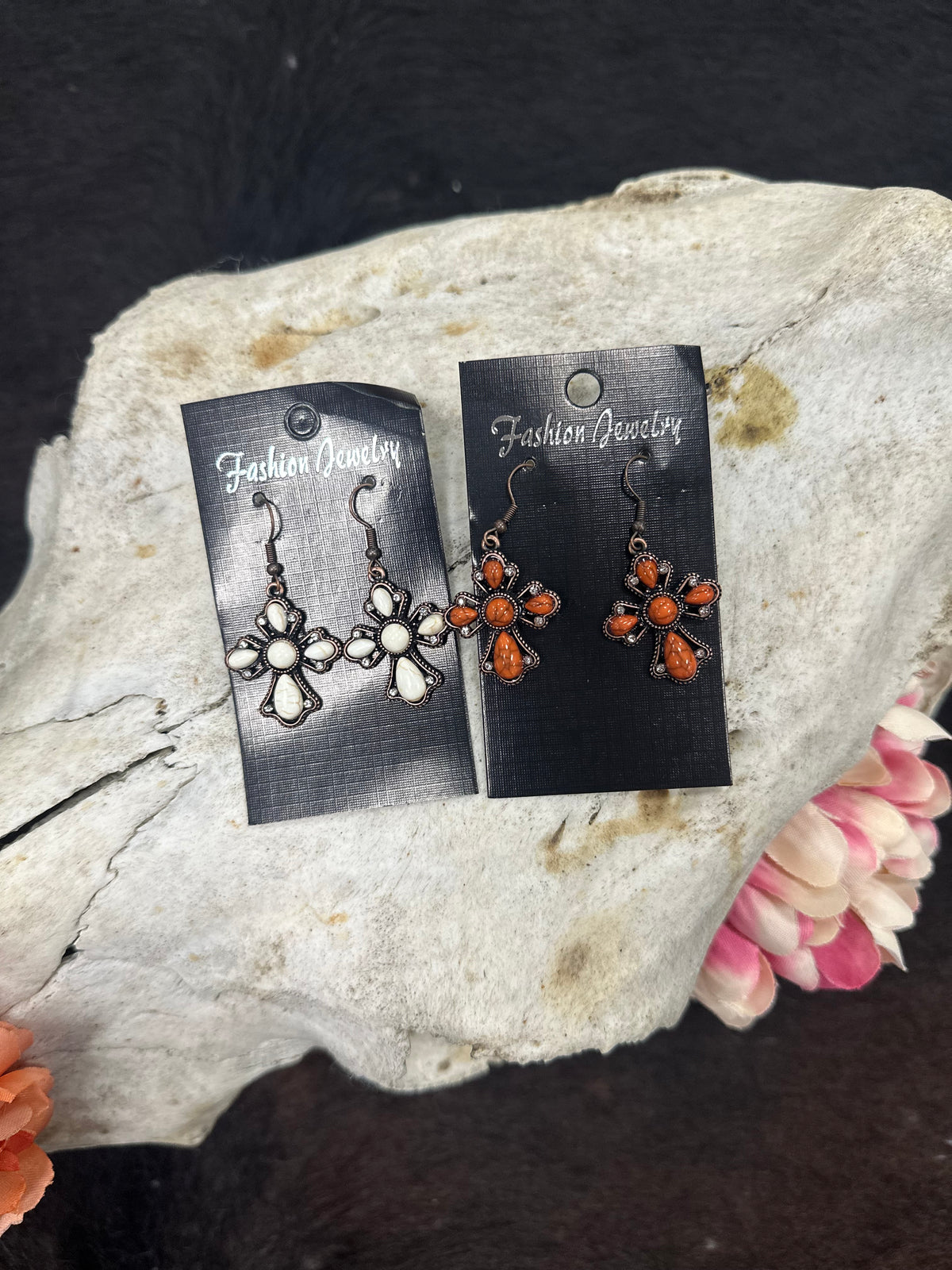 Western Cross Stone Earrings