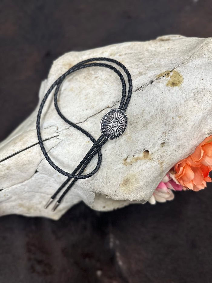 Silver Sunburst Concho Bolo Tie