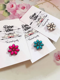 Western Flower Turquoise Pink White Hat Pin