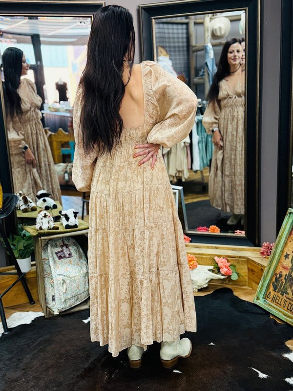 Golden Bloom Tiered Maxi Dress