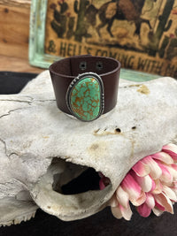 Turquoise Stone Leather Cuff Bracelet
