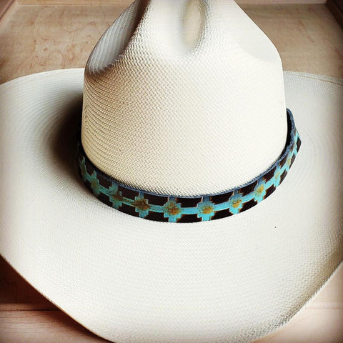 Blue Navajo Leather Hat Band