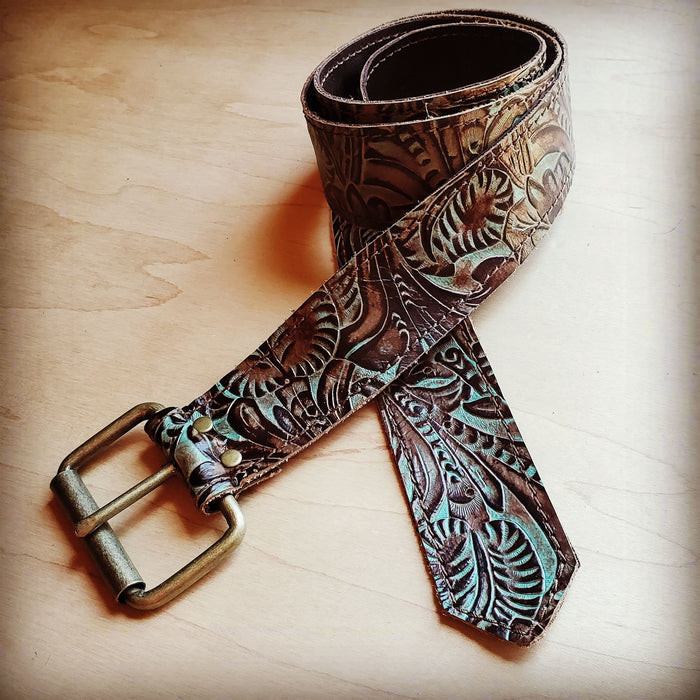 Turquoise Leather Belt 44"