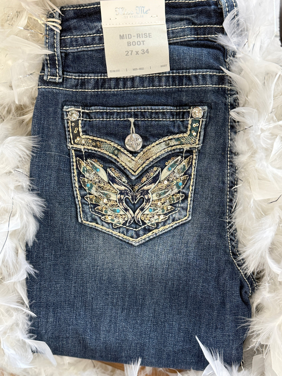 Miss Me “Crystal Feathers” Bootcut
