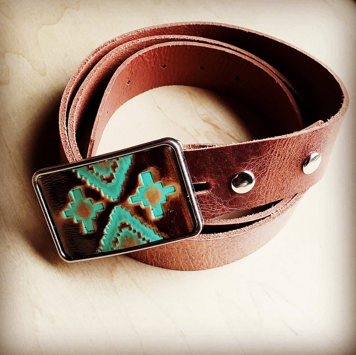 Navajo Belt Buckle w/ Leather Belt 50"