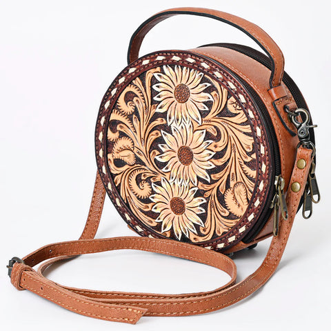 Tooled Leather Round Bag
