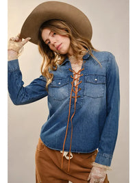 Denim Lace-Up Western Top