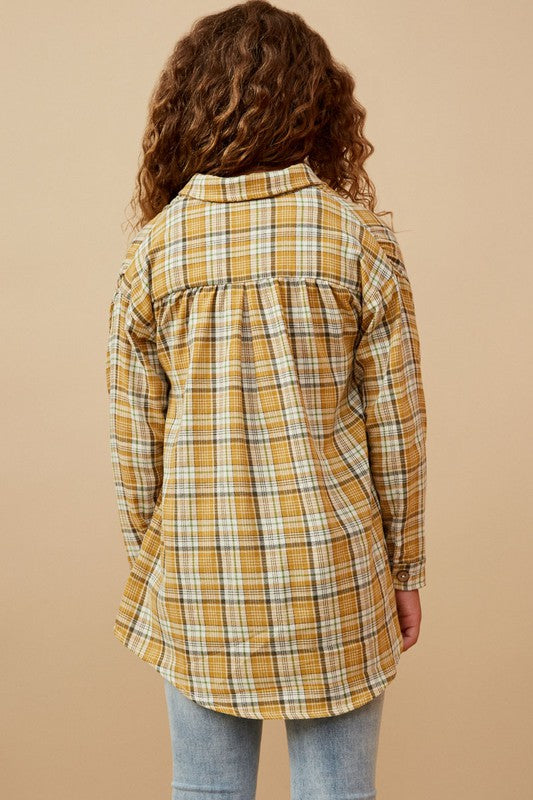 Girls Mustard Plaid Shirt