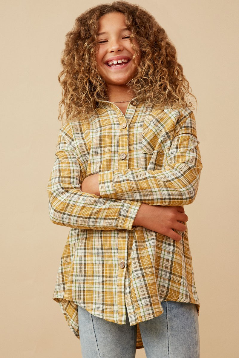 Girls Mustard Plaid Shirt