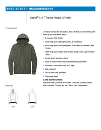 A product specification sheet and measurement guide for the District V.I.