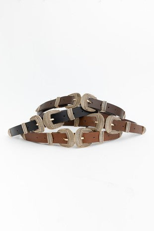 Double Buckle Faux Leather Style Belt