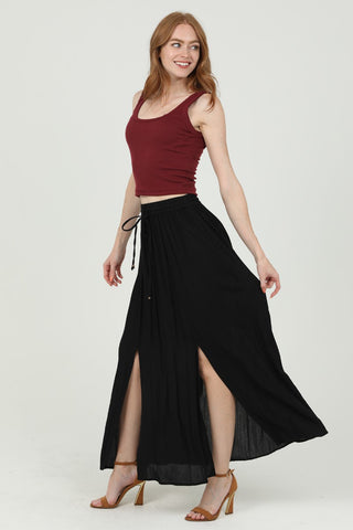 Smocked Drawstring Maxi Skirt