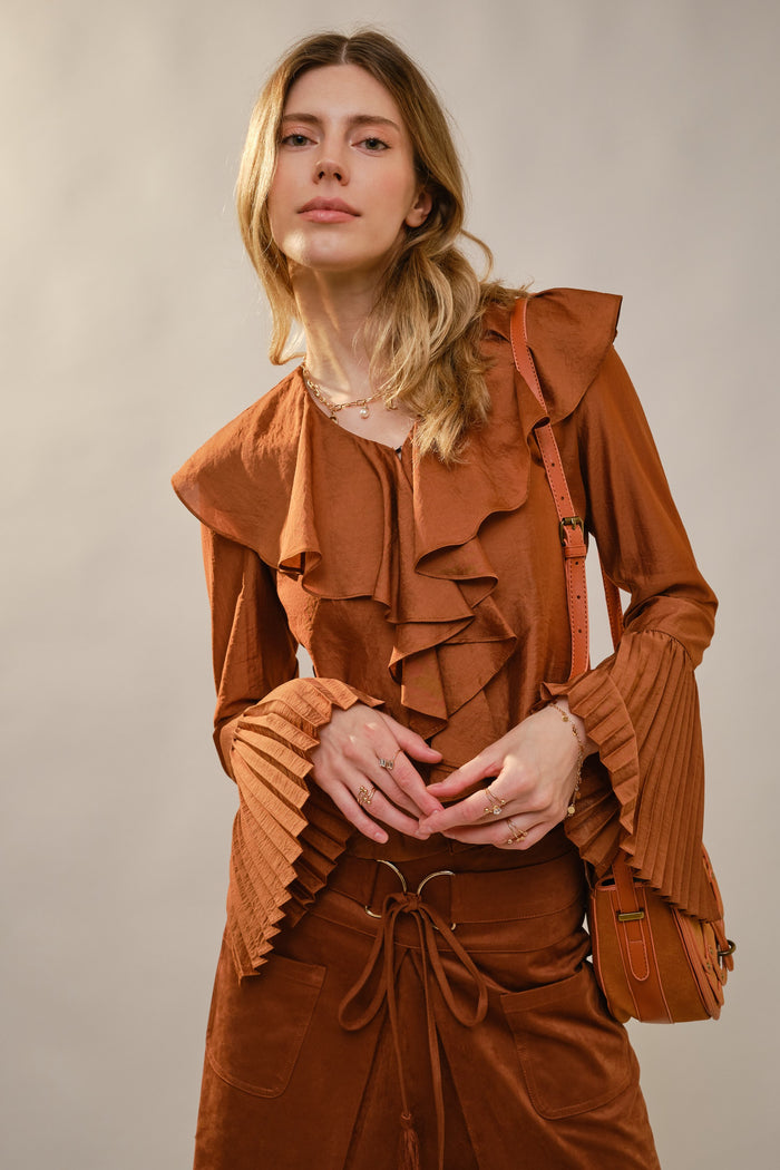 Pleated Ruffle Blouse