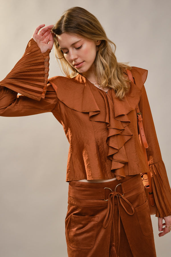 Pleated Ruffle Blouse