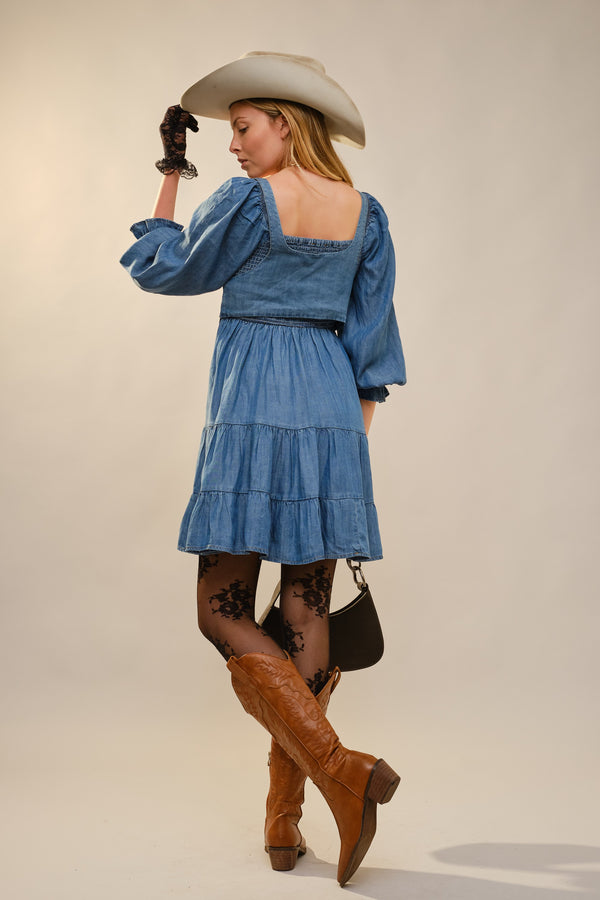 Western Buckle Smocked Mini Dress