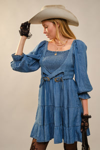 Western Buckle Smocked Mini Dress