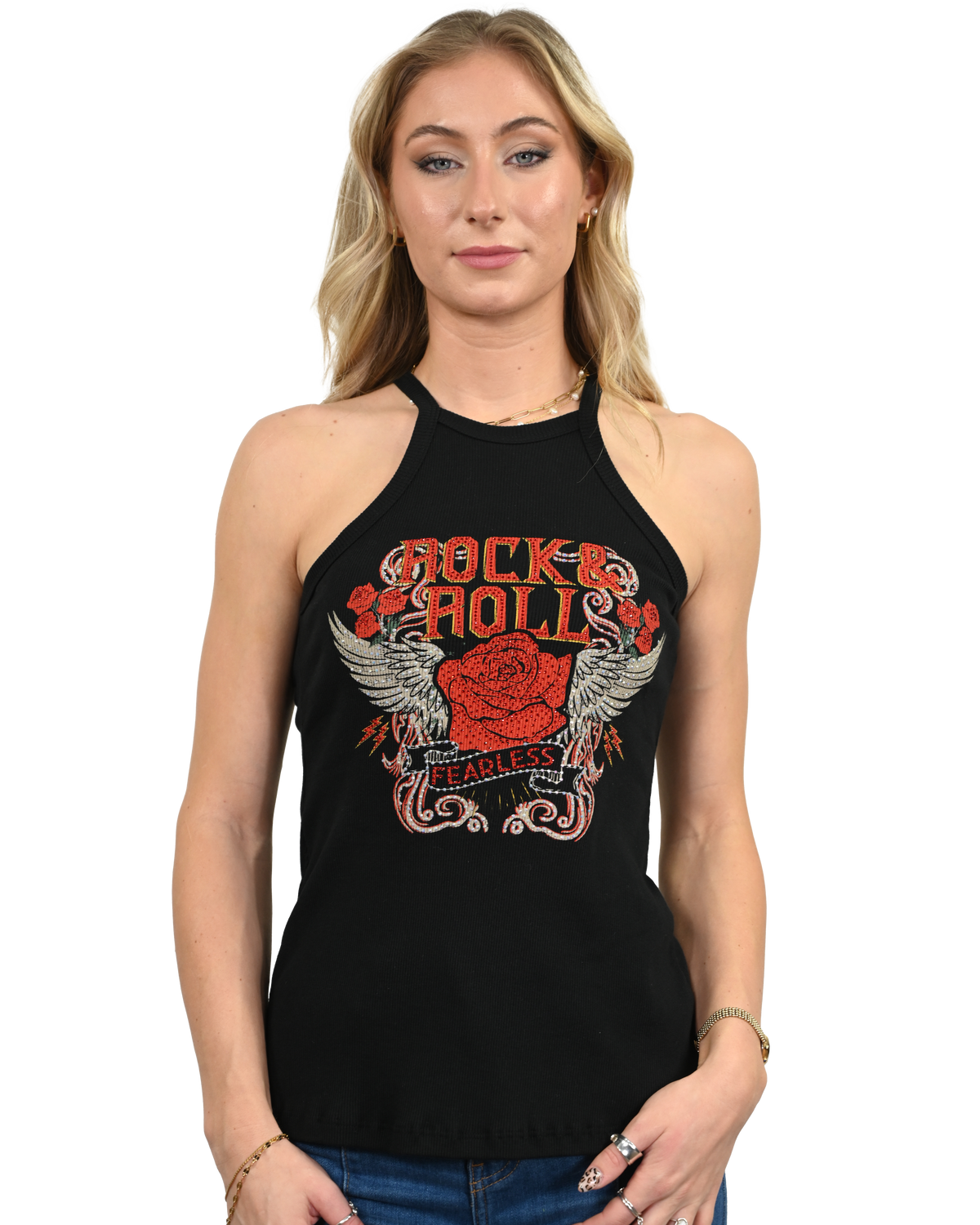 Liberty Wear Fearless Rock & Roll Rhinestone Tank