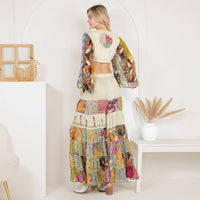 Bohemian Patchwork Tie-Front Top