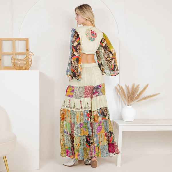Bohemian Patchwork Tie-Front Top
