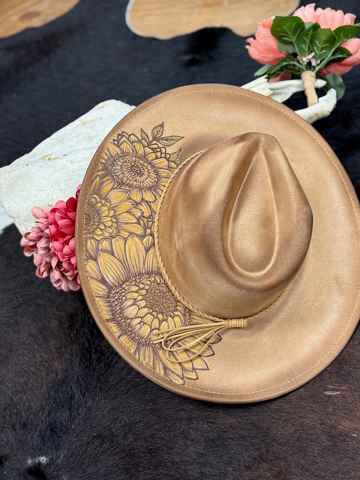 The "Golden Hour" Custom Burned Sunflower Hat