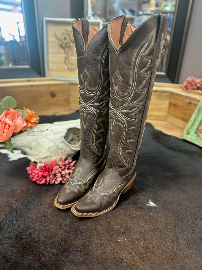 Knee-High Brown Crackle Cowgirl Boots – Tanner Mark