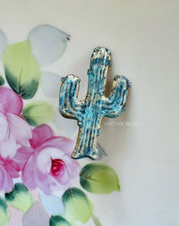 Western Turquoise Patina Aged Brass Cactus Hat Pin