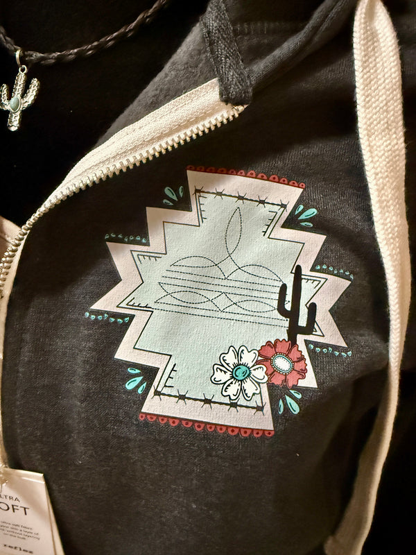 Aztec Boot stitch Zip Hoodie