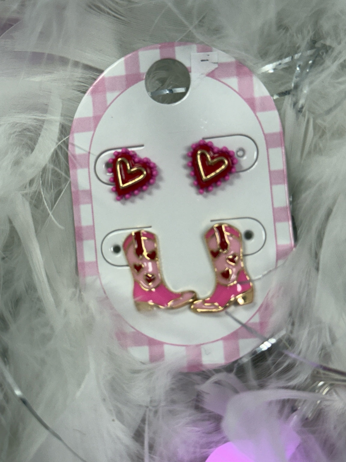 Pink Cowgirl Heart & Boot Stud Earring Set