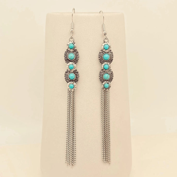 Turquoise Charm Chain Fringe Earrings