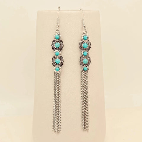 Turquoise Charm Chain Fringe Earrings