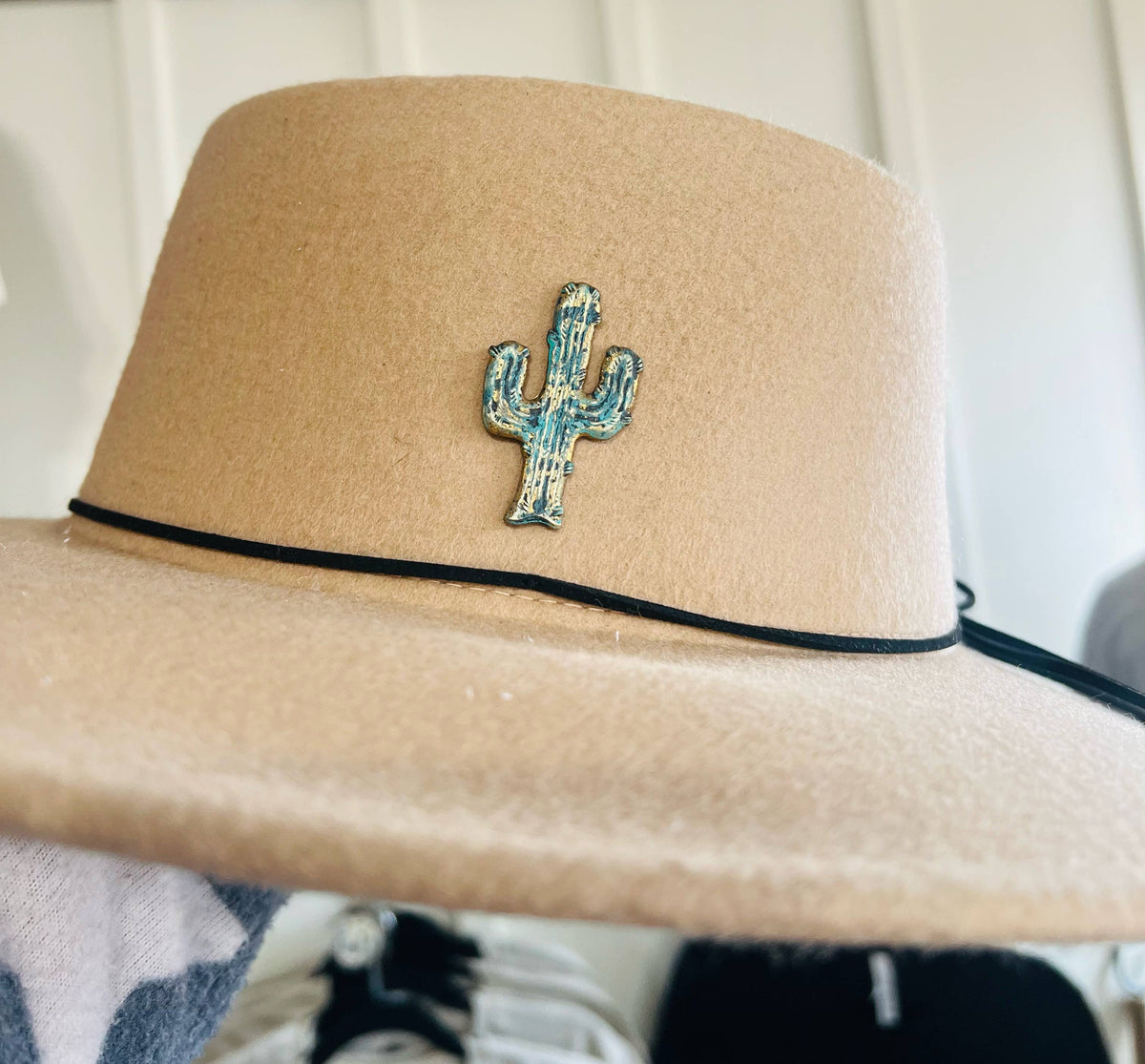 Western Turquoise Patina Aged Brass Cactus Hat Pin