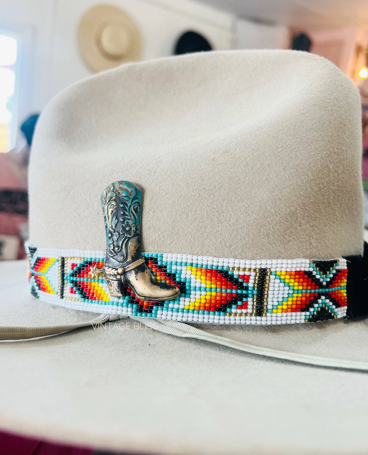 Western Turquoise Brass Cowboy Boot Hat Pin