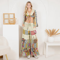 Bohemian Patchwork Tie-Front Top