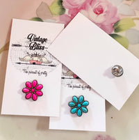 Western Flower Turquoise Pink White Hat Pin