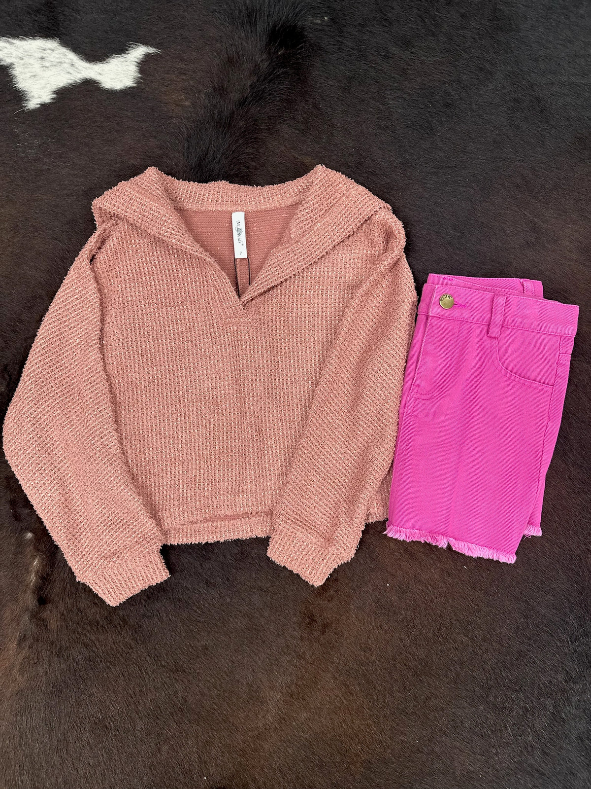 Hot Pink Frayed Hem Mini Skirt