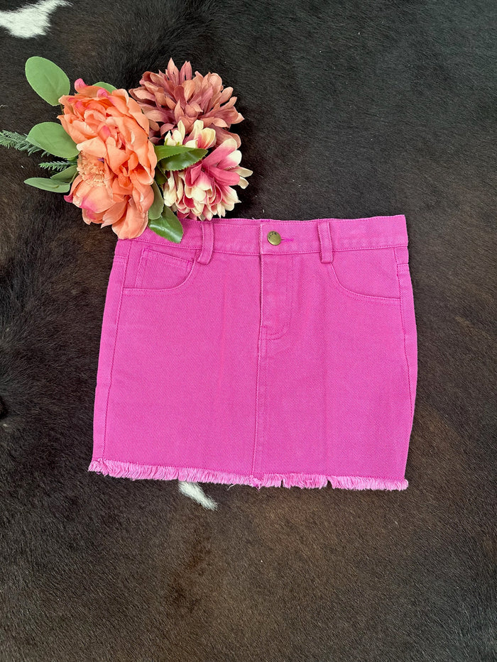 Hot Pink Frayed Hem Mini Skirt