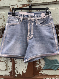 Pair of denim shorts with foil seams 