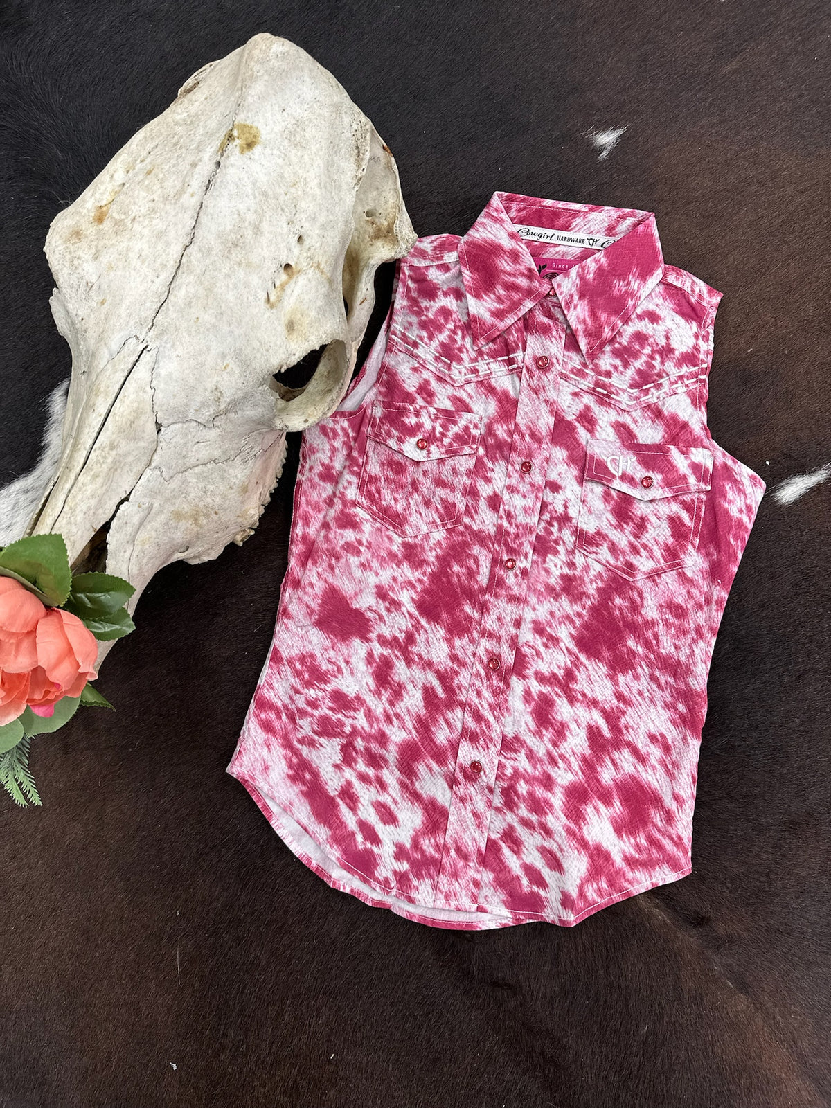 Girls Blush Cowhide Sleeveless Top