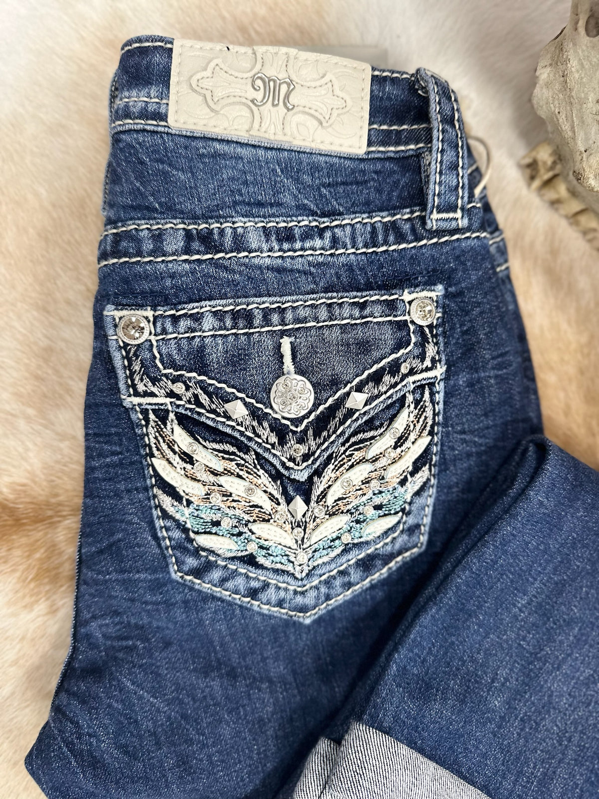 Miss Me Angel Wing Cuffed Capri