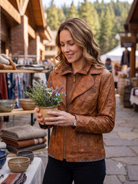 Montana Co. Distressed Faux Leather Moto Jacket