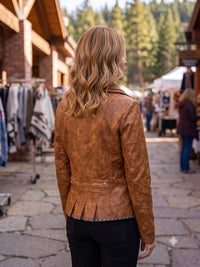 Montana Co. Distressed Faux Leather Moto Jacket